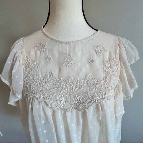 Romantic ZARA Women's  Sheer Ruffle Swiss Dot Top XS - Picture 5 of 10